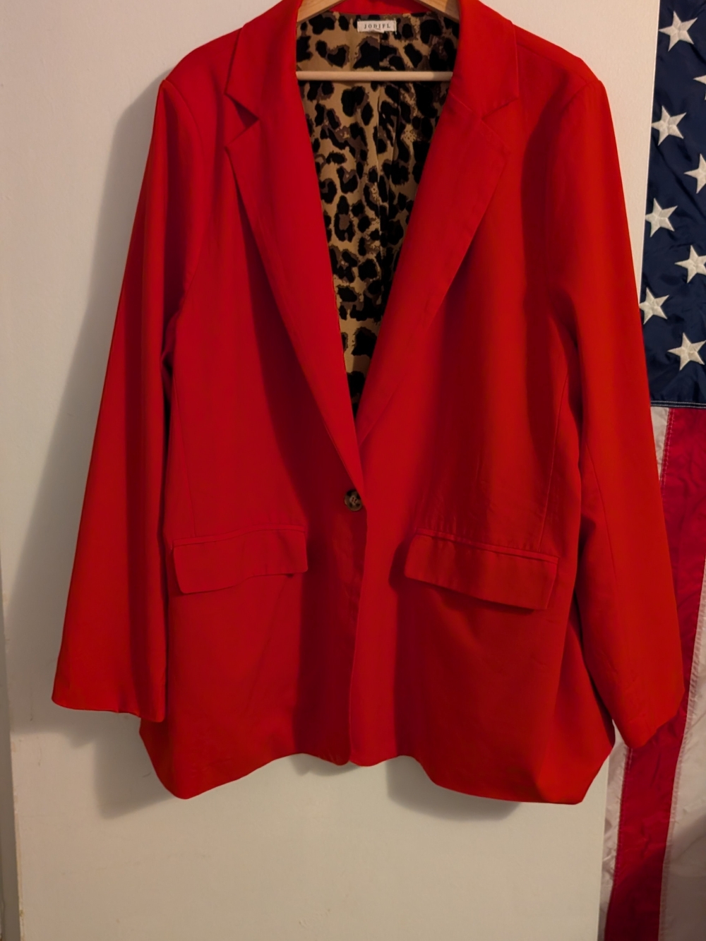 JODIFL Red Women's Blazer with Leopard Print Lining